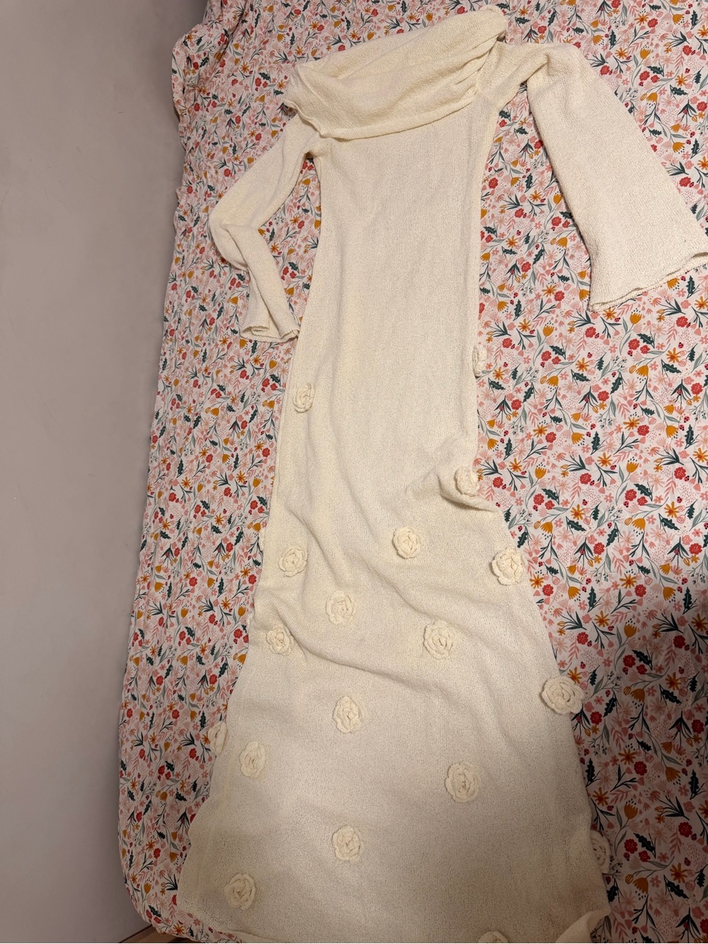 Meshki Off-Shoulder Ivory Maxi Dress with Floral Appliqués - Picture 2 of 3